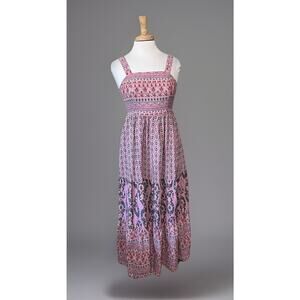 Knox Rose Dress Boho Floral Sleeveless Maxi Tiered Prairie Hippie Summer Small